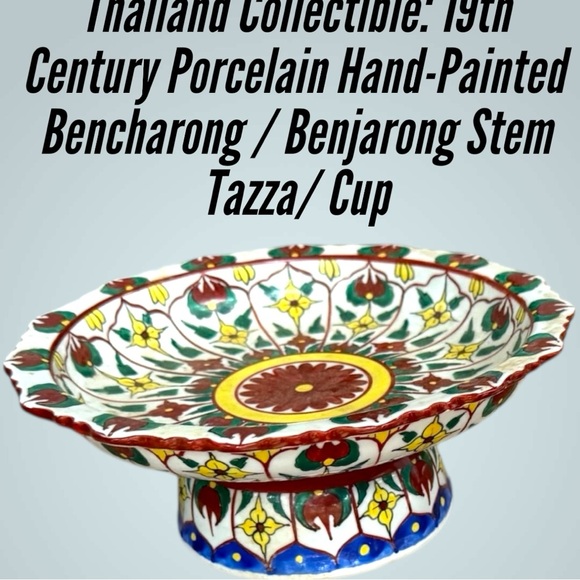 Other - Thai Vintage Collectible Hand-Painted Porcelain Bencharong Stem Cup